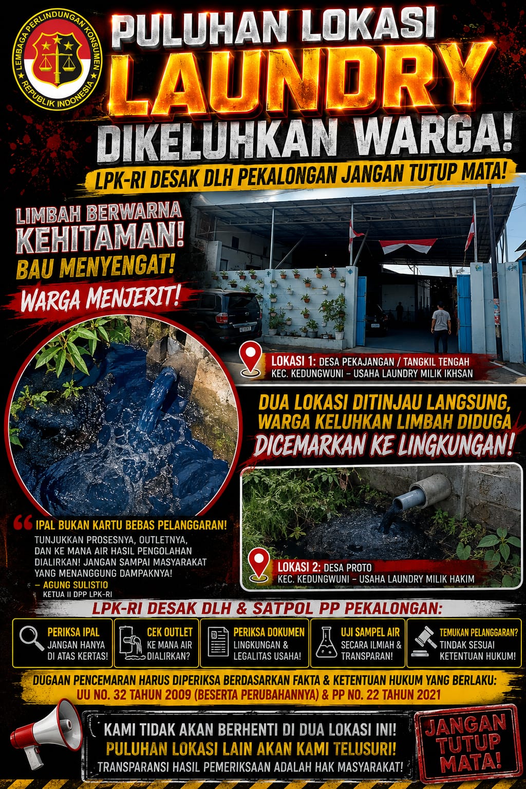 DLH Pekalongan Jangan Tutup Mata “Limbah Puluhan Lokasi Laundry Dikeluhkan Warga” LPK-RI Desak DLH Lakukan Sidak 