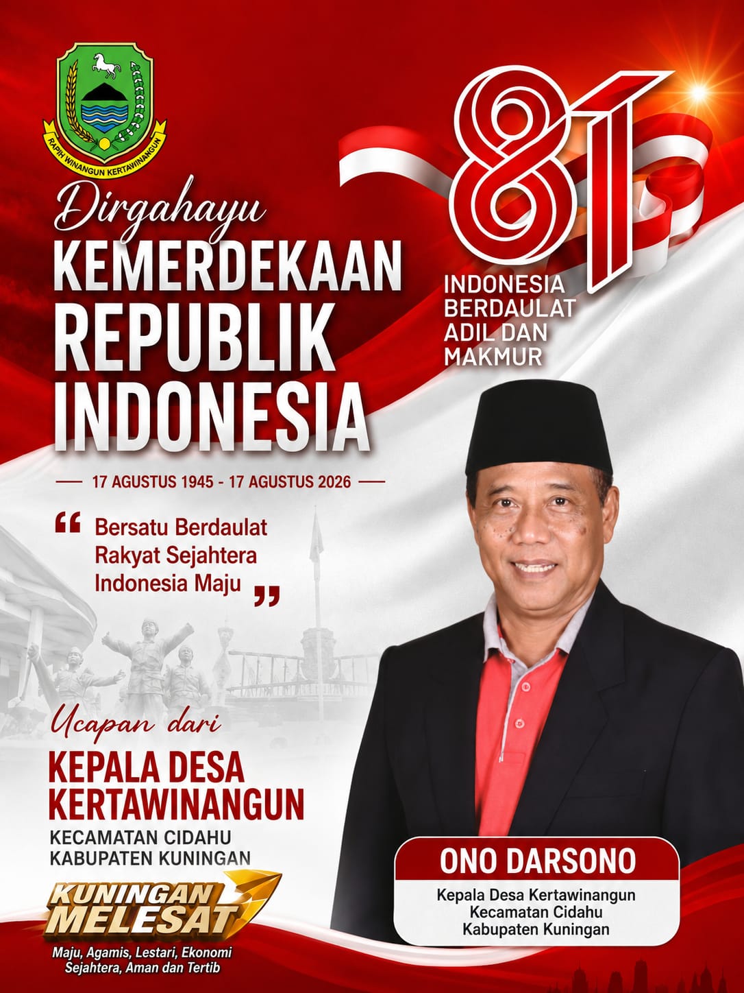 ONO DARSONO Kades Kertawinangun Semarakkan HUT ke-81 RI, Ajak Warga Perkuat Gotong Royong dan Pembangunan Desa