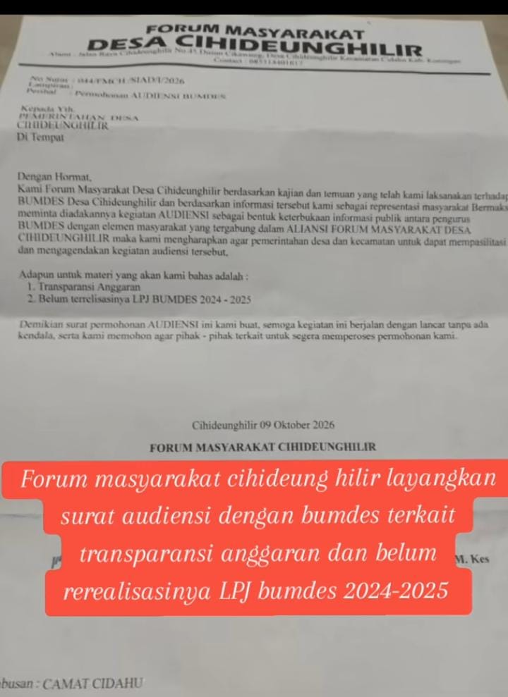 Desa Cihideunghilir, Cidahu, Anggaran BUMDes 2024–2025 Disoal “Pejabat Desa Diduga Mangkir Audiensi” Masyarakat Butuh Kejelasan 
